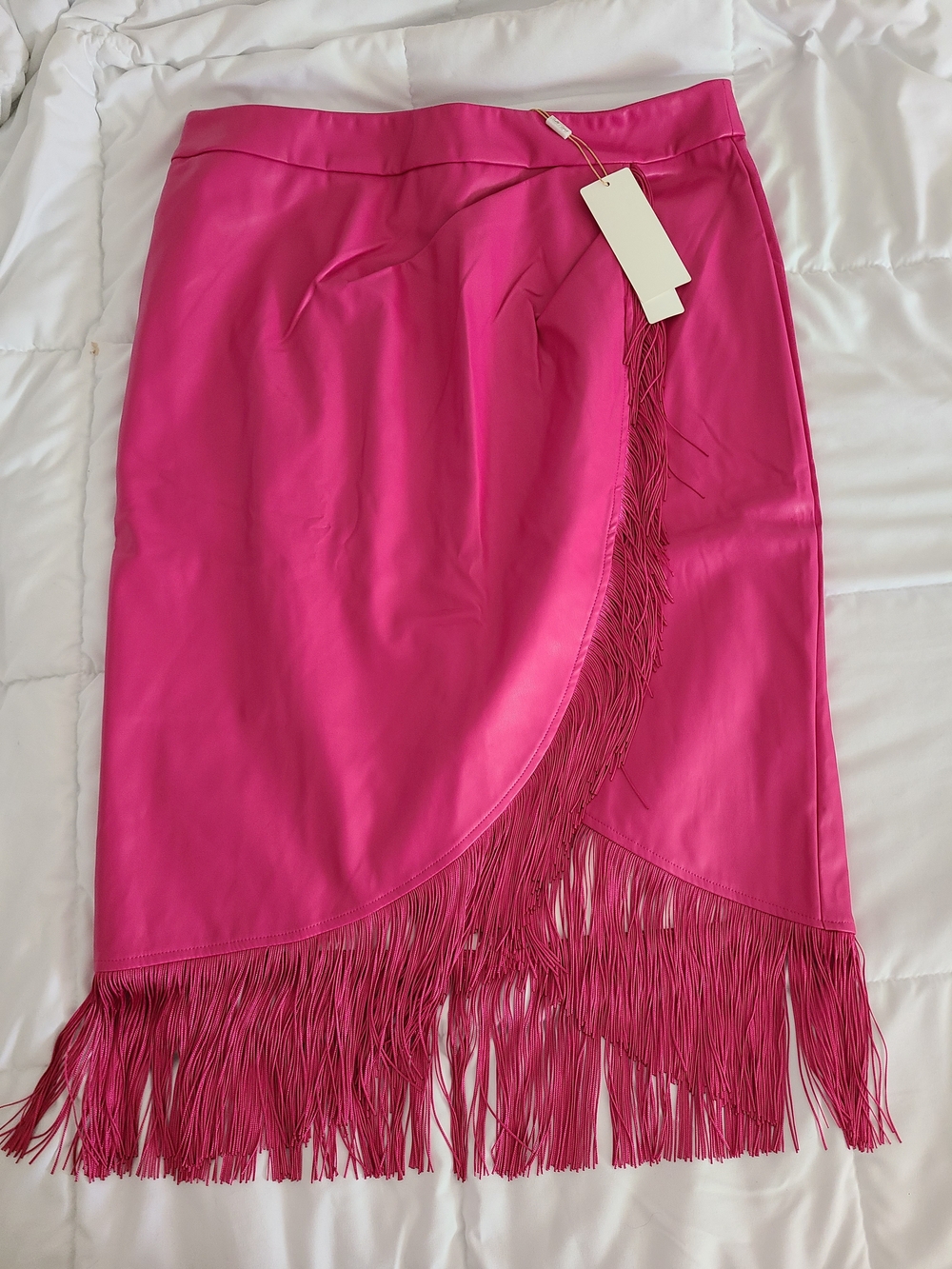 Fuchsia Asymmetrical Fringe Midi Skirt - Women